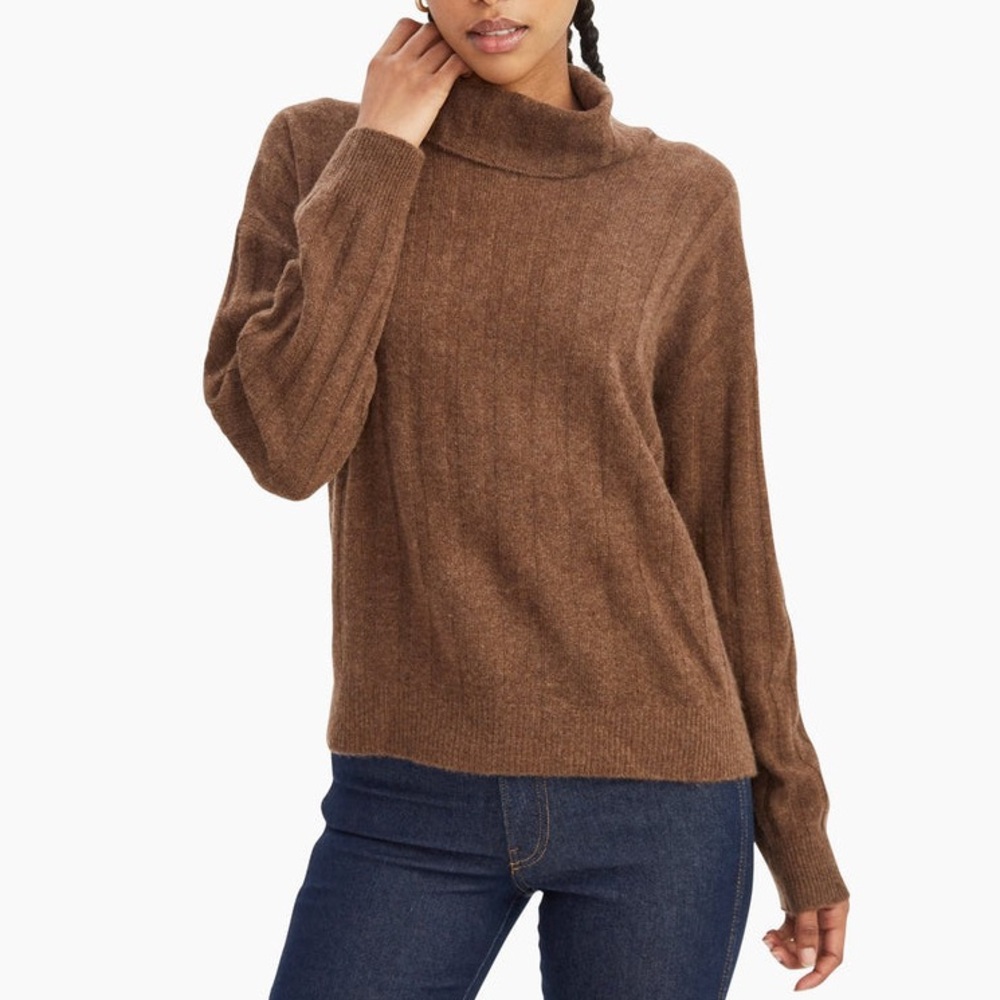 NAADAM Cashmere Relaxed Ribbed Turtleneck Color Mocha Size XS